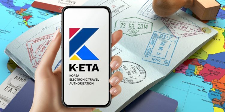 Traveler completing South Korea K-ETA application on smartphone before 2026 visit.